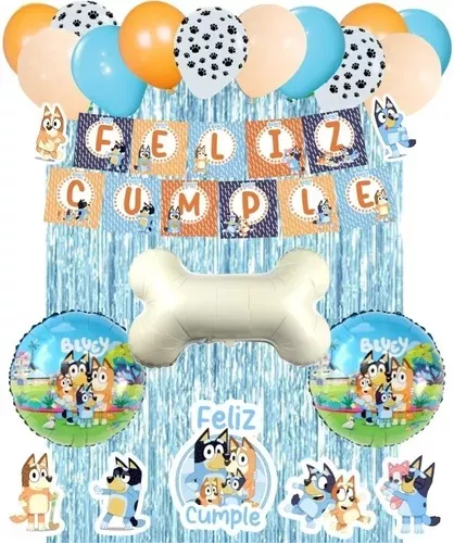 Kit Decoracion Bluey de Suministros Set de Globos para Fiesta tipo Infantil  para Cumpleaños Tematica Incluye Lona Banderines Figuras Cake Toppers para  niños : : Productos Handmade