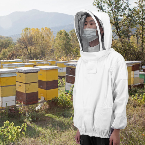 Traje Unisex De Apicultura Con Doble Cremallera Blanco
