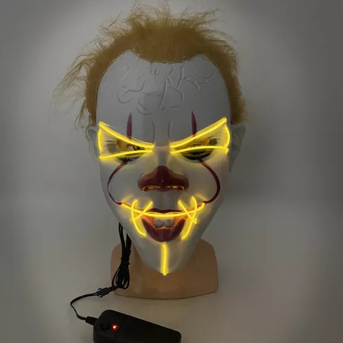 Máscara Led Neon It A Coisa Palhaço Cabelo Hallowen Carnaval Cor Branco Frio Palhaço It