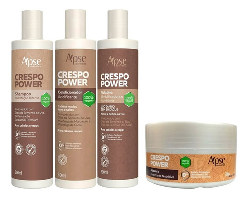 Kit Apse Crespo Power Shampoo Condicionador Gelatina Mascara