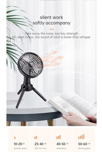 Ventilador De Mesa O Camping Portátil Recargable Con Luz Led