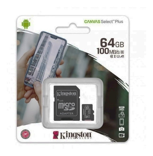 Memoria Micro Sd Xc 64gb Kingston Canvas Select Uhs-i Clase 10 Full Hd Microsd Sdxc 80mb/s Adaptador A Sd Envio Gratis