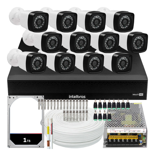 Kit Cftv 12 Cameras Full Hd 2mp Dvr Intelbras Mhdx 1016c 1tb