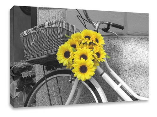 Cuadro Decorativo Canvas Bicicleta Girasoles Bicolor 120x80