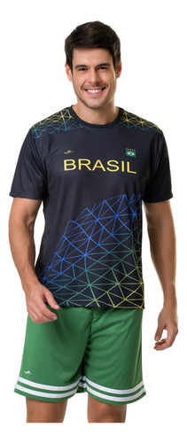 Camiseta Elite Brasil Letter Plus Size - Preto E Amarelo