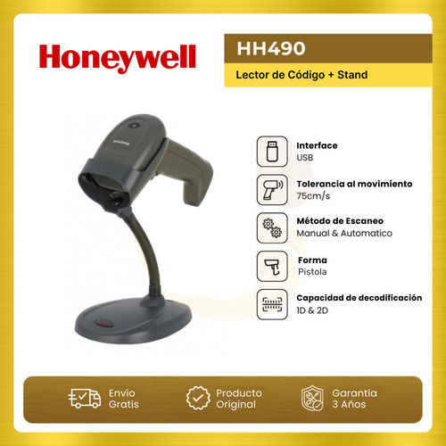 Lector De Código De Barras Honeywell Hh490 Escáner Portátil De Imagen De Área Imager 2d Dni Qr Micro Qr Pdf