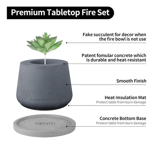 Fogata De Mesa De Hormigón Con Base Gris Claro De 6 Pulgadas