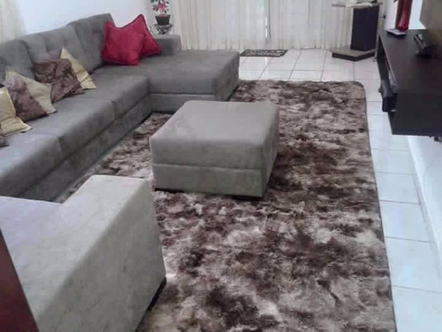 Tapete 3x3 Peludo Shaggy Felpudo Luxo Marrom Mesclado Decoração Para Sala Ou Quarto 