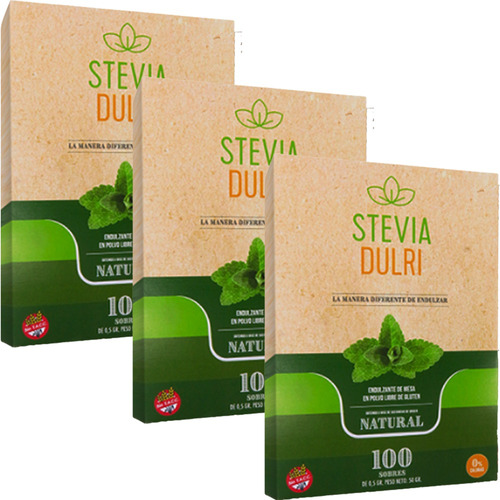 Combo X3 Edulcorante Stevia Dulri 100 Sobres Sin Tacc