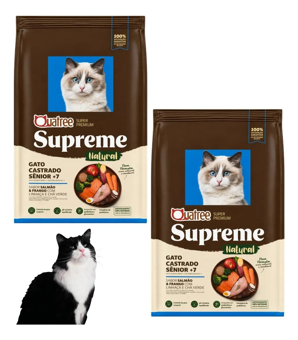 Kit Com 2 Quatree Supreme Gatos Senior Frango E Salmão Castrado 1kg