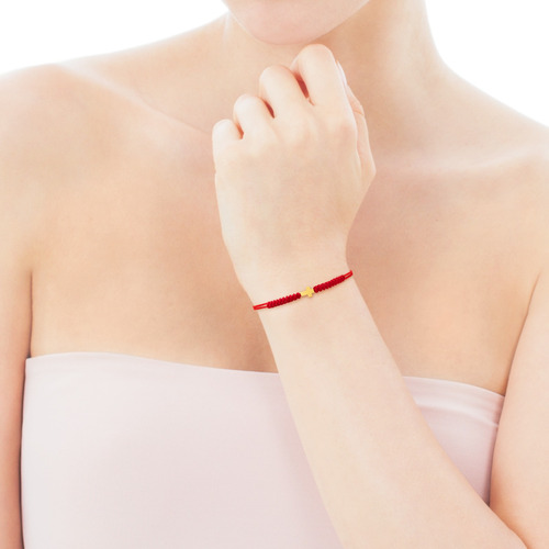 Pulsera Tous Sweet Dolls Xxs Cruz De Cordón Rojo Y Oro