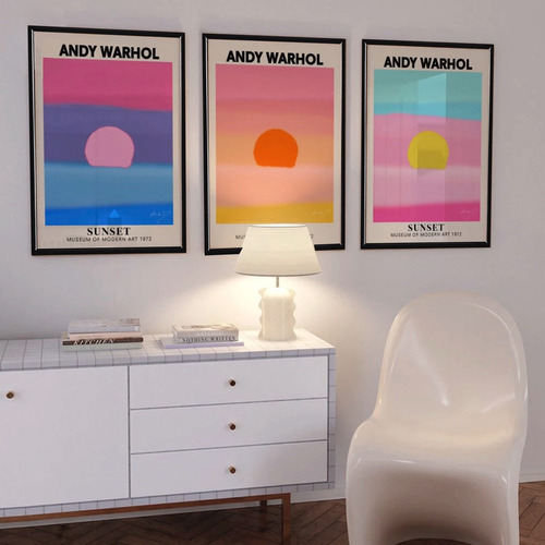 Andy Warhol Sunset Atardecer Pop Cuadro Con Marco De Madera Color Pink Orange Armazón Negro