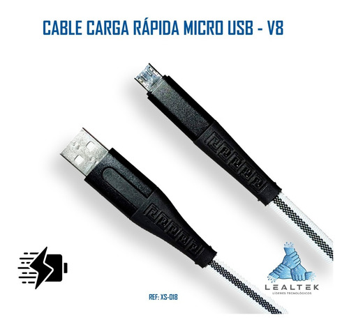 Imagen 1 de 3 de Cable Carga Rapida Cargador Celular Micro Usb V8 Universal