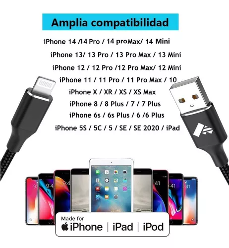 Mini Cable De Carga Rápida 3a Para iPhone iPad 0.3m 2pzs