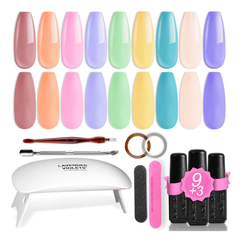 Lavender Violets 19pcs Kit De Esmalte De Unas En Gel Con Luz