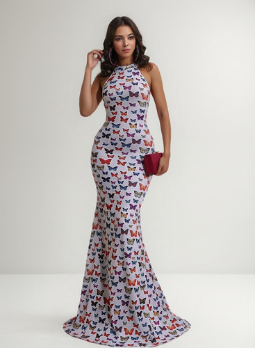 Vestido De Verano Con Estampado Anudado De Mariposas Que Fre
