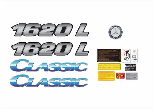 Adesivo Para Mercedes Benz 1620 L Classic Emblema 18180 Cor PRATA AZUL