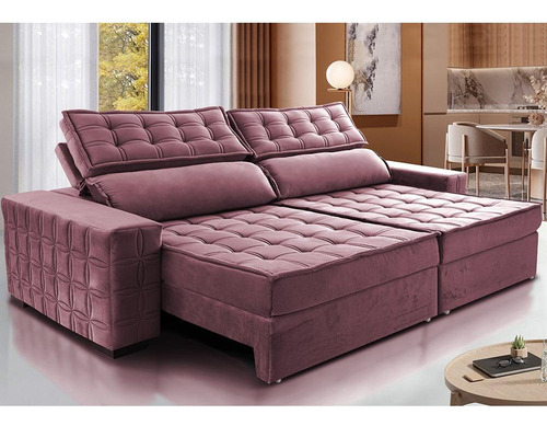 Sofá Retrátil 2,15m Cama Inbox Big Star. Com Softgel d40 Cor Rose