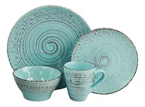 Comprar Set De Vajilla De Cerámica Grabada Elama Ocean, 16 Piezas, T