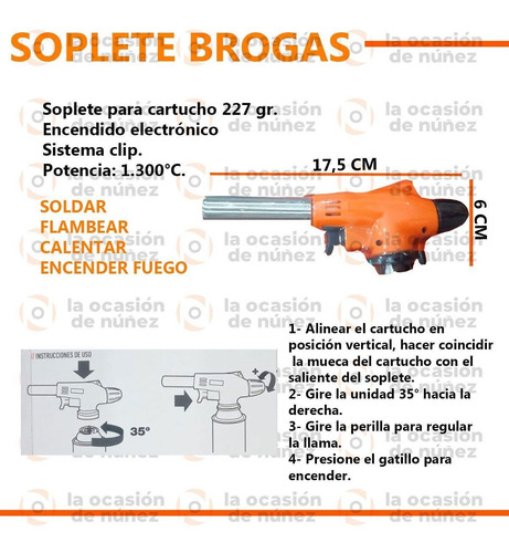 Imagen 2 de 7 de Soplete Soldador Flambeador Con Encendido + Cartucho Gas 227