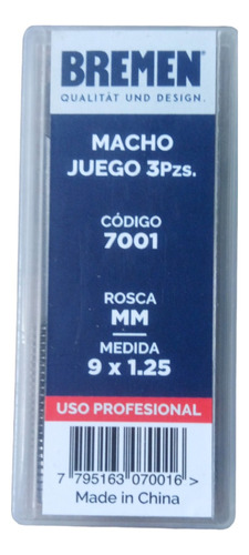 Set Juego Macho 3 Piezas Milimetrico M9 X 1,25 Bremen 7001