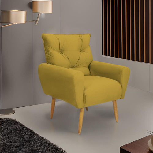 Poltrona Decorativa Para Sala De Estar Quarto Denver Veludo Cor Amarelo