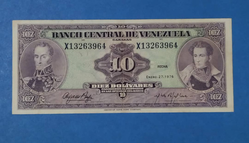 Billete De 10 Bs De 1976 X-8, Usado.