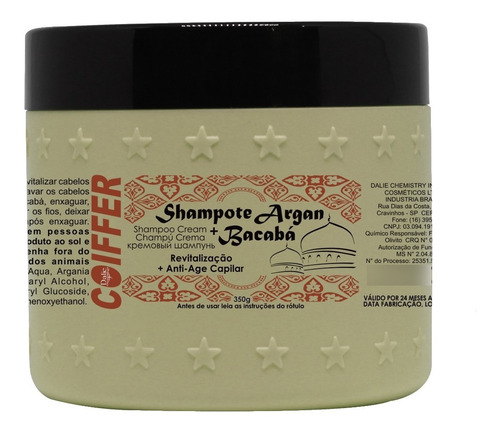 Coiffer Argan 350g Shampoo Hidratante Em Creme