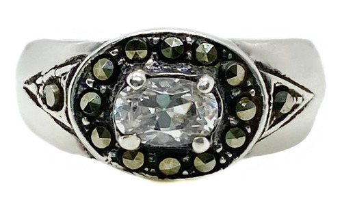 Anillo Plata 925 Cristal Y Marquesitas Art Deco T:16 