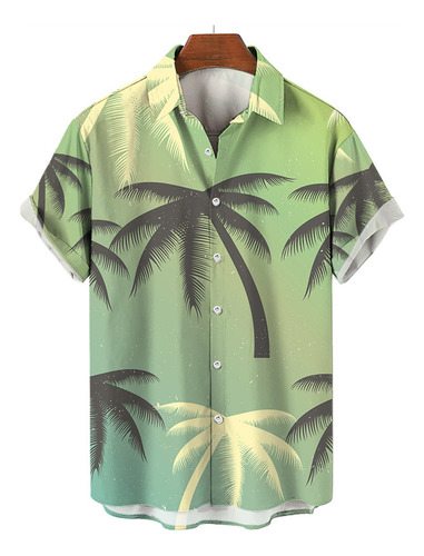 Camisa De Hombre Con Estampado 3d De Palmeras Hawaianas Para