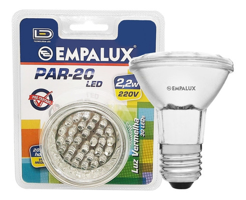 Lâmpada Led Par 20 2w 220v E27 Chuveirinho 30 Leds Vermelha