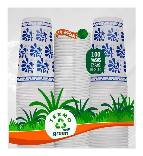 Vaso Ecológico Papel Con Tapa Termo Green 100 Piezas 473ml
