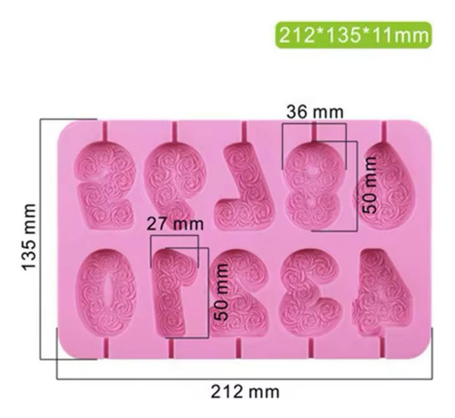 Molde Silicona Números De Rositas Velitas Paletas Chocolate Rosa