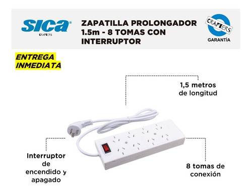 Zapatilla Prolongador Sica Multiple 8 Tomas +1,5 Mts Cable