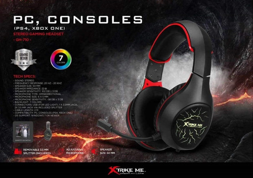 Imagen 6 de 6 de Auriculares Gamer Tipo Vincha Xtrike Me Led Rgb Pc Ps4 Xbox