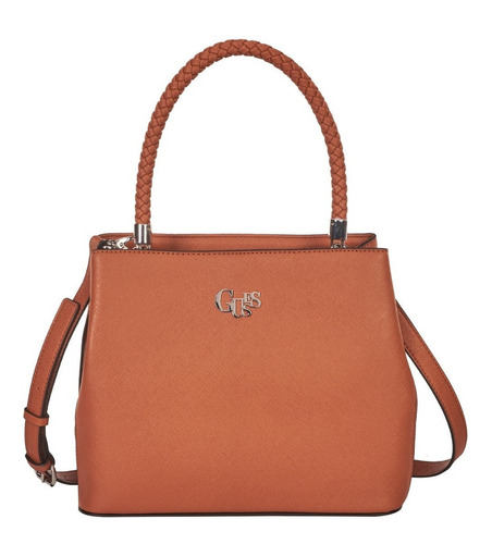 Bolsa Guess Factory Satchel Con Bolsillos Internos Mujer Acabado de los herrajes Niquel Color Caqui Diseño de la tela Liso