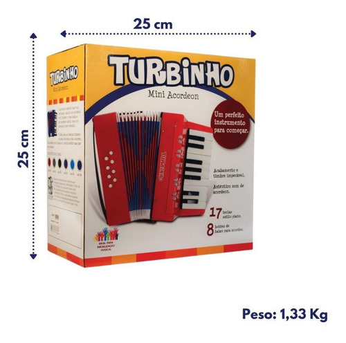 Imagem 3 de 5 de Mini Acordeon Infantil Sanfona Com 8 Baixos Turbinho Azul