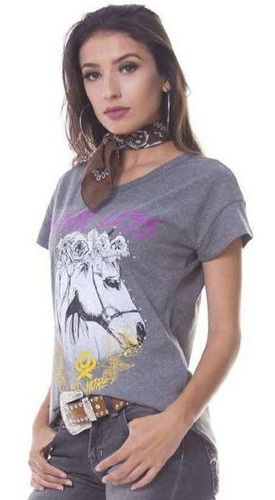 Camiseta Feminina Ox Horns Cavalo Com Flores 6038