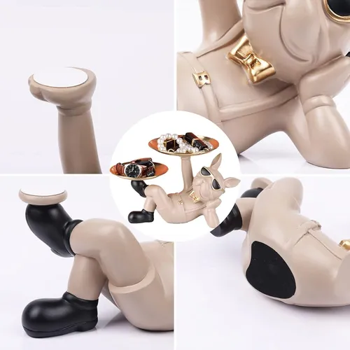 Shengtian Bulldog Francés Estatua De Mayordomo Con Dos Bande