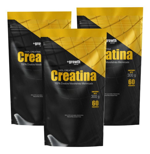 3 Tarros De Creatina +growth Monohidratada Pura 900 Gr 