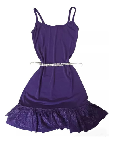 Vestido Violeta Con Encaje Y Volados 