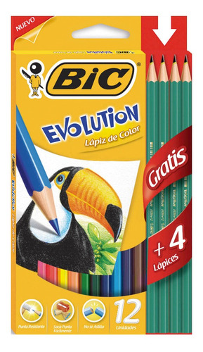 Lápiz Color Bic Evolution 12 Unidades + 4 Lápices Grafitos