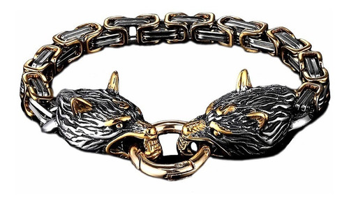 Pulsera Cabezas De Lobos Eslabón Bizantino Celtas Vikingos