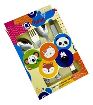Comprar Kit Talheres Infantil Bebê 4 Peças Em Aço Inox Bichinhos 
