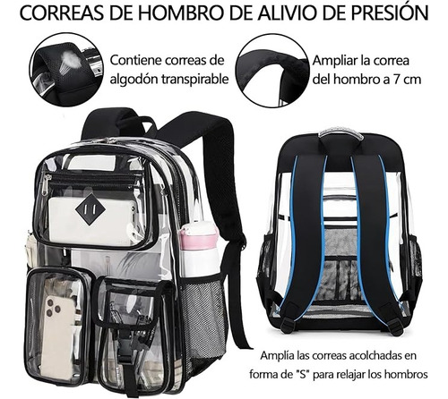 Mochila Transparente, Mochila Escolare Para Jóvenes Y Niños Color Negro