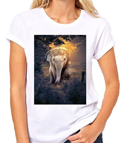 Remera De Mujer Elefante Africa Paisaje Animal Atardecer