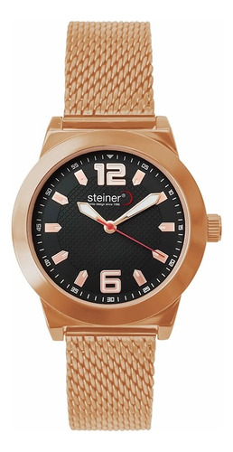 Reloj Correa Delgada Para Caballero Acero Inoxidable 42mm Correa Bronce Bisel Bronce Fondo Negro