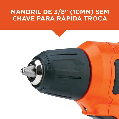 Parafusadeira/furadeira 12v 3/8'' 10mm + 13pçs -black+decker