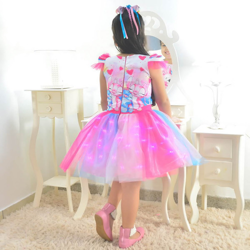Vestido Stitch E Angel - Saia Tutu Colorido Com Led