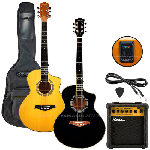 Guitarra Electroacustica Eq + Ampli 10w + Funda + Cable +pua